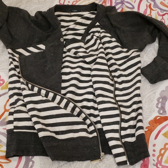 Tart Zip Up Sweatshirt Jacket Wrap Side Zip StripeGrey White Women's Small S - Picture 7 of 11
